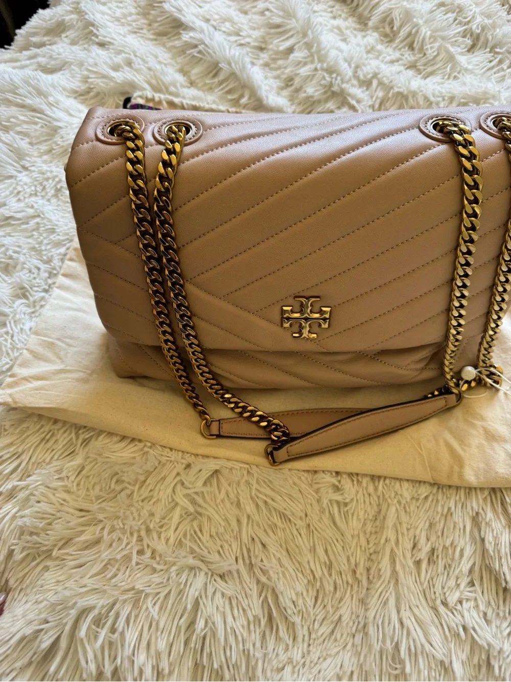 Tory Burch Blush Quilted Chevron Chain Shoulder Bag